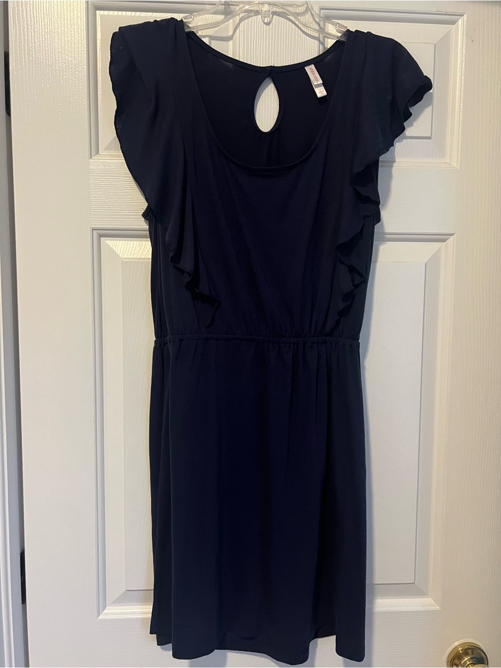Xhilaration Navy Ruffle Sleeve Keyhole Dress